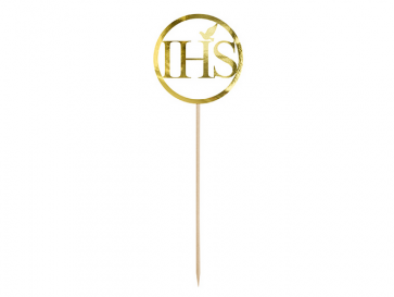 napis za torto (topper) "IHS", zlate b., 22 cm, 1 kos