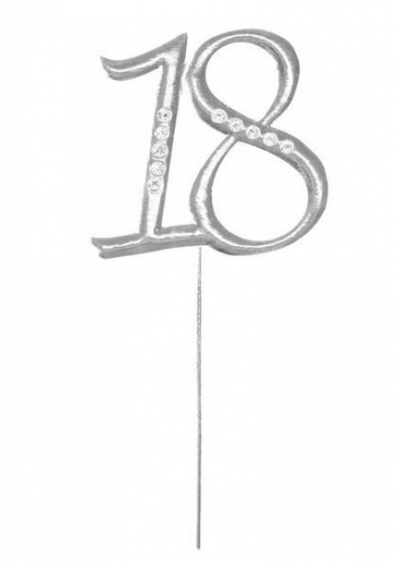 kovinski napis za torto 18 "topper", srebrne b., 4,5x6,5 cm, 1 kos