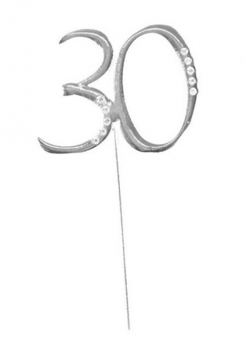 kovinski napis za torto 30 "topper", srebre b., 4,5x6,5 cm, 1 kos