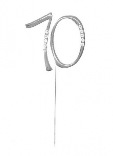 kovinski napis za torto 70 "topper", srebre b., 4,5x6,5 cm, 1 kos