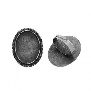 osnova za prstan za kapljico 18x25 mm, premer nastavljivega obročka: 17 mm, b. starega srebra, 1 kos