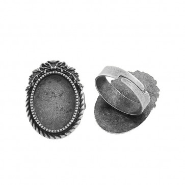 osnova za prstan za kapljico 18X13 mm, premer nastavljivega obročka: 17X5 mm, b. starega srebra, 1 kos