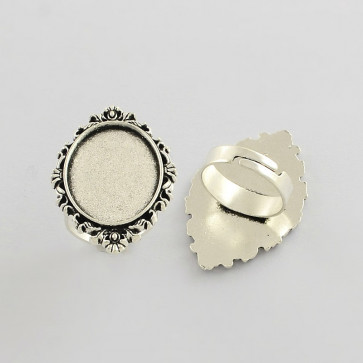 osnova za prstan za kapljico 18x25 mm, premer nastavljivega obročka: 17 mm, b. starega srebra, 1 kos