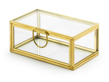 steklena skrinjica za prstana, zlate b., 9x5,5x4 cm, 1 kos
