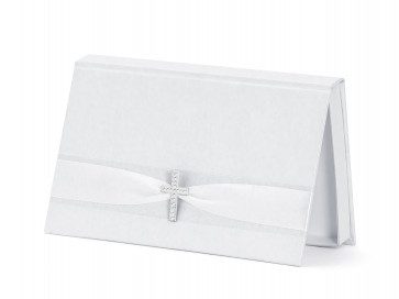 darilna škatlica za denar, 15.5x9.5x1.5 cm, bela s križem, 1 kos