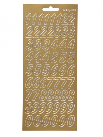 samolepilne nalepke, 10x23 cm, številke, zlate b., 1 kos