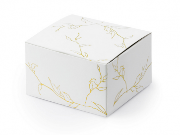 darilna embalaža, 6x3,5x5,5 cm, bela z zlato, 1 kos