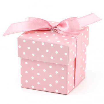 darilna embalaža, 5,2x5,2x5,2 cm, roza s pikami, 1 kos