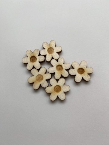 lesena kapljica/izrez - roža (temna sredica), cca 16 mm, naravna, 1 kos