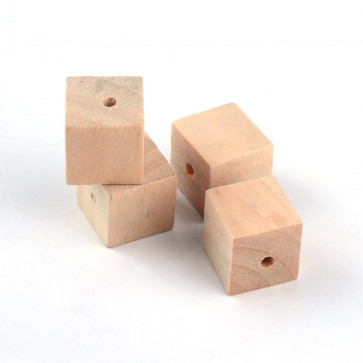 lesene perle - kocka 15.5x15.5 mm, naravne, velikost luknje: 3 mm, 1 kos