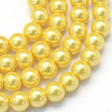 steklene perle, okrogle 6-7 mm, rumeno zlata, 1 niz - 145 kos
