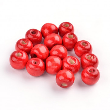 lesene perle 12x10.5 mm, okrogle, rdeče, 100 kos