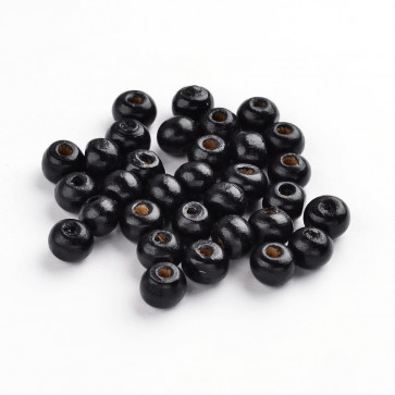 lesene perle okrogle 7x6 mm, črne, velikost luknje: 3 mm, 200 kos