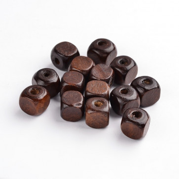 lesene perle 10 mm, kocka, temno rjave, velikost luknje: 3.5 mm, 100 kos