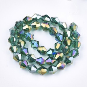 steklene perle - bikoni 6 mm, zelene barve, 1 niz - cca 45 kos