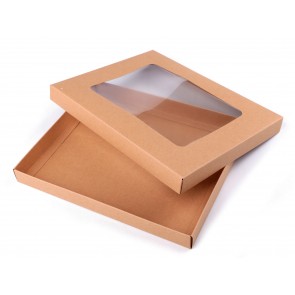 zložljiva darilna škatla s prozornim pokrovom, 22x27x2,5 cm, naravne barve, 1 kos