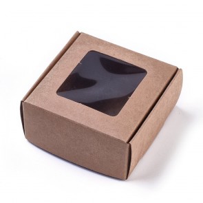 zložljiva škatla iz kartona z okencem, 65x65x30 mm, rjave b., 1 kos