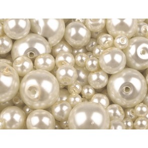 steklene perle - imitacija biserov, velikost: Ø4-12 mm, cream lightest., 50 g 