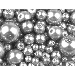 steklene perle - imitacija biserov, velikost: Ø4-12 mm, silver light, 50 g 