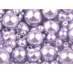 steklene perle - imitacija biserov, velikost: Ø4-12 mm, sv. vijolična b., 50 g 