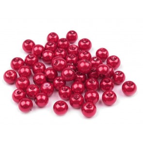 steklene perle - imitacija biserov, velikost: 6 mm, rdeče b., 50 g (ca.185 kos)