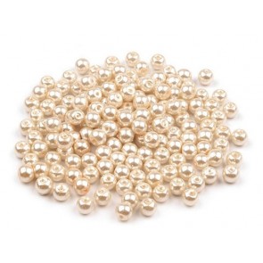 steklene perle - imitacija biserov, velikost: 6 mm, t. krem b., 50 g (ca.185 kos)