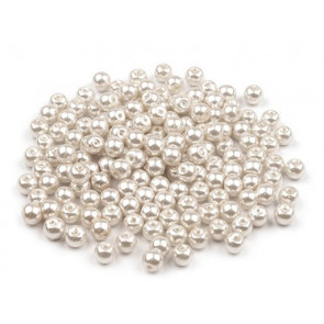 steklene perle - imitacija biserov, velikost: 6 mm, sv. krem b., 50 g (ca.185 kos)