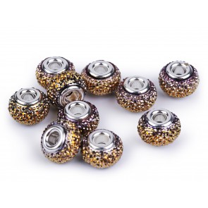 akrilne perle z veliko luknjo 9x14 mm, gold lt. - AB, 1 kos