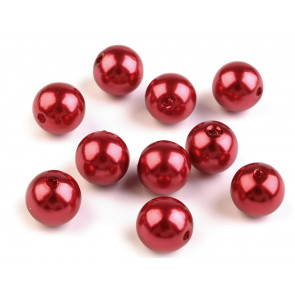 plastične perle - imitacija biserov, velikost: Ø10 mm, rdeče b., 50 g (ca. 110 kos)