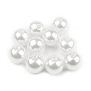 plastične perle - imitacija biserov, velikost: Ø10 mm, bele b., 50 g (ca. 110 kos)