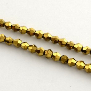 steklene perle - bikoni 4x4,5 mm, zlate b., 1 niz - cca 96 kos