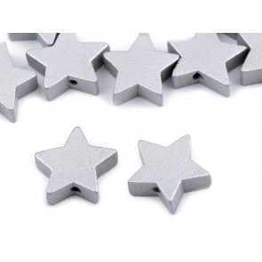 lesene perle, oblika zvezda, 19x6 mm, velikost luknje 2 mm, srebrne barve, 10 kosov