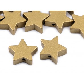 lesene perle, oblika zvezda, 19x6 mm, velikost luknje 2 mm, zlate barve, 10 kosov
