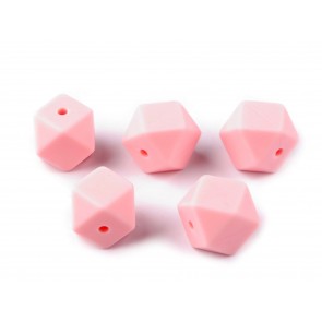 silikonske perle, 14x14 mm, sv.roza b., velikost luknje: 2 mm, 1 kos