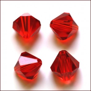 steklene perle - bikoni 4x4mm, velikost luknje 0,8mm, rdeče b. 20 kosov