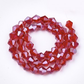 steklene perle - bikoni 6 mm, rdeče barve, 1 niz - cca 45 kos