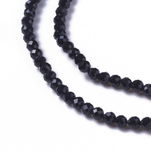 Steklene perle, nepravilno okrogle 3 mm, velikost luknje 0,3 mm, črne b., 1 niz - cca 120 kos