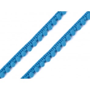 trak s pom pom kroglicami velikosti 5mm, širina traku 11 mm, turkizno modre barve, 1m