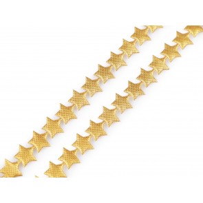Dekorativni satenast trak, 15 mm, oblika zvezde, zlate b., 1m