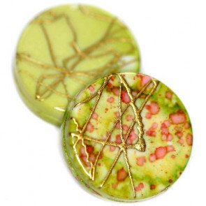 plastične perle, ploščate - okrogle 18 mm, zelene, 50 gr