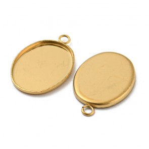 osnova za obesek - medaljon iz nerjavečega jekla, ovalne oblike, 22x14x1.5 mm, luknja: 1.5 mm, velikost kapljice 18x13 mm, zlate b., 1 kos