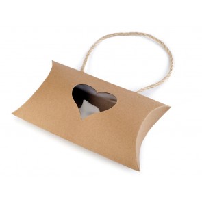 Darilna embalaža / vrečka z okencem v obliki srca in ročajem, 11,5 x 20,5 cm, dolžina ročaja 41 cm, rjave b., 1 kos