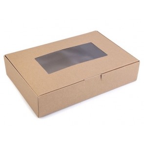 zložljiva škatla iz kartona, z okencem, 16x24x5 cm, naravna b. (zunaj in znotraj), 1 kos