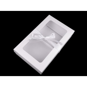 zložljiva darilna škatla, 16,5 x 27,5 x 6 cm, velikost prozornega dela: 10.5 x 20.5 cm, bele b., 1 kos