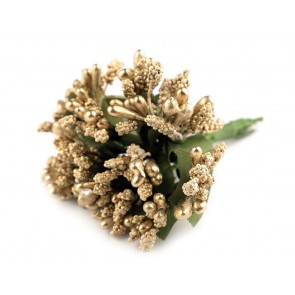 dekorativni dodatek rožice z listi, dolžina 8 cm, premer 20mm, zlate barve, 1kos