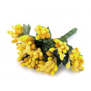 dekorativni dodatek rožice z listi, dolžina 9 cm, premer 20mm, rumene barve, 1kos