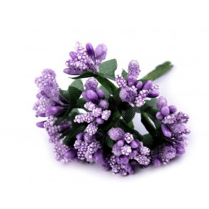 dekorativni dodatek rožice z listi, dolžina 9 cm, premer 20mm, viola barve, 1 kos