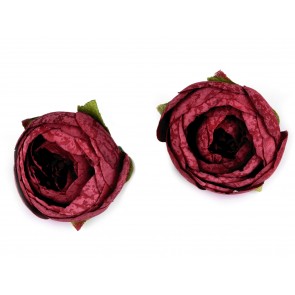 dekorativna roža, poliester, 35x40 mm, "light wine red" b., 1 kos