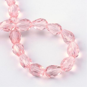 steklene perle - kapljica 8x6 mm, pink b., 1 niz - cca 65 kos