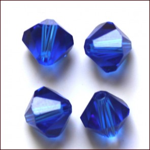 steklene perle - bikoni 4x4mm, velikost luknje 0,8mm, modre b. 20 kosov